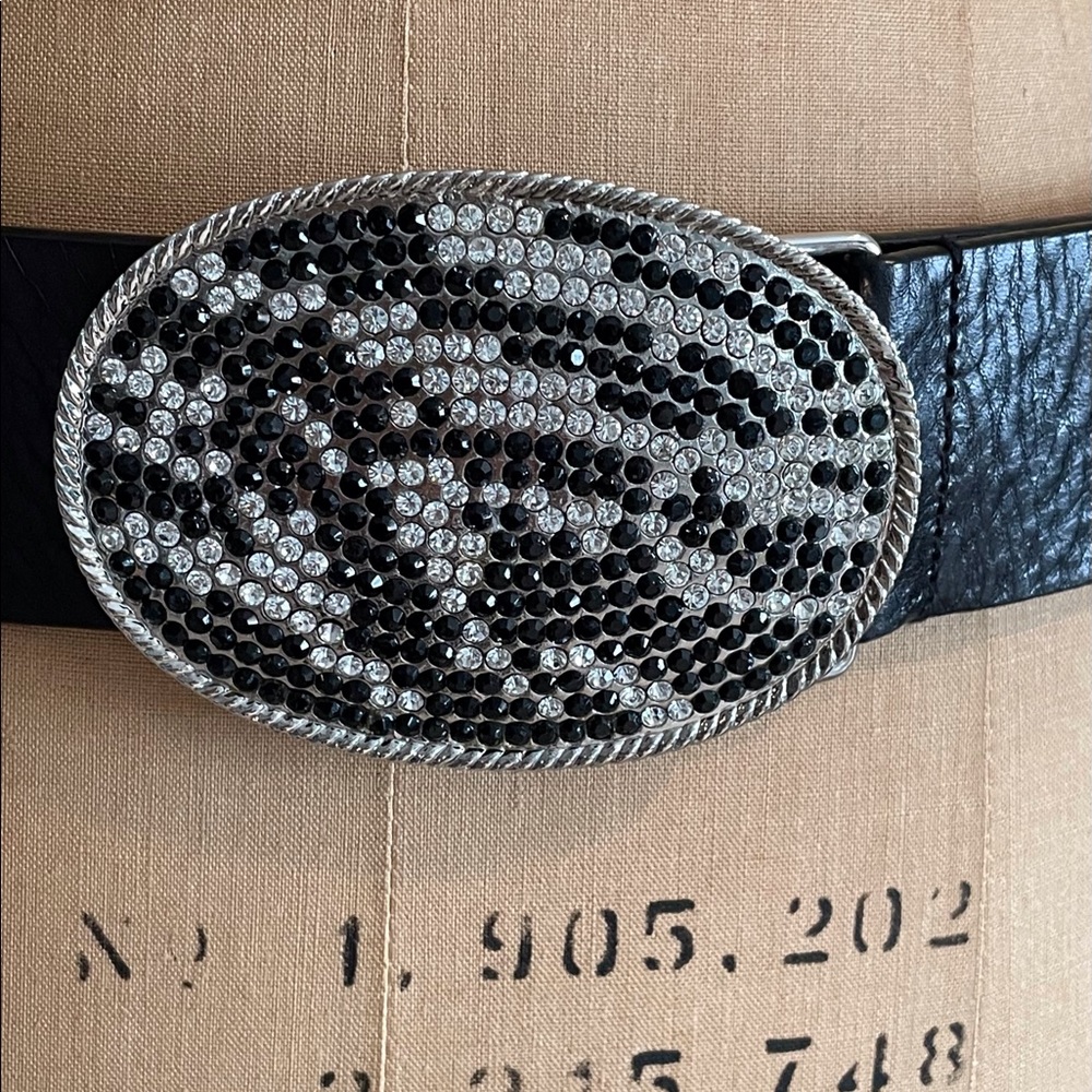 Vintage 90’s Black Rhinestone Leather Belt